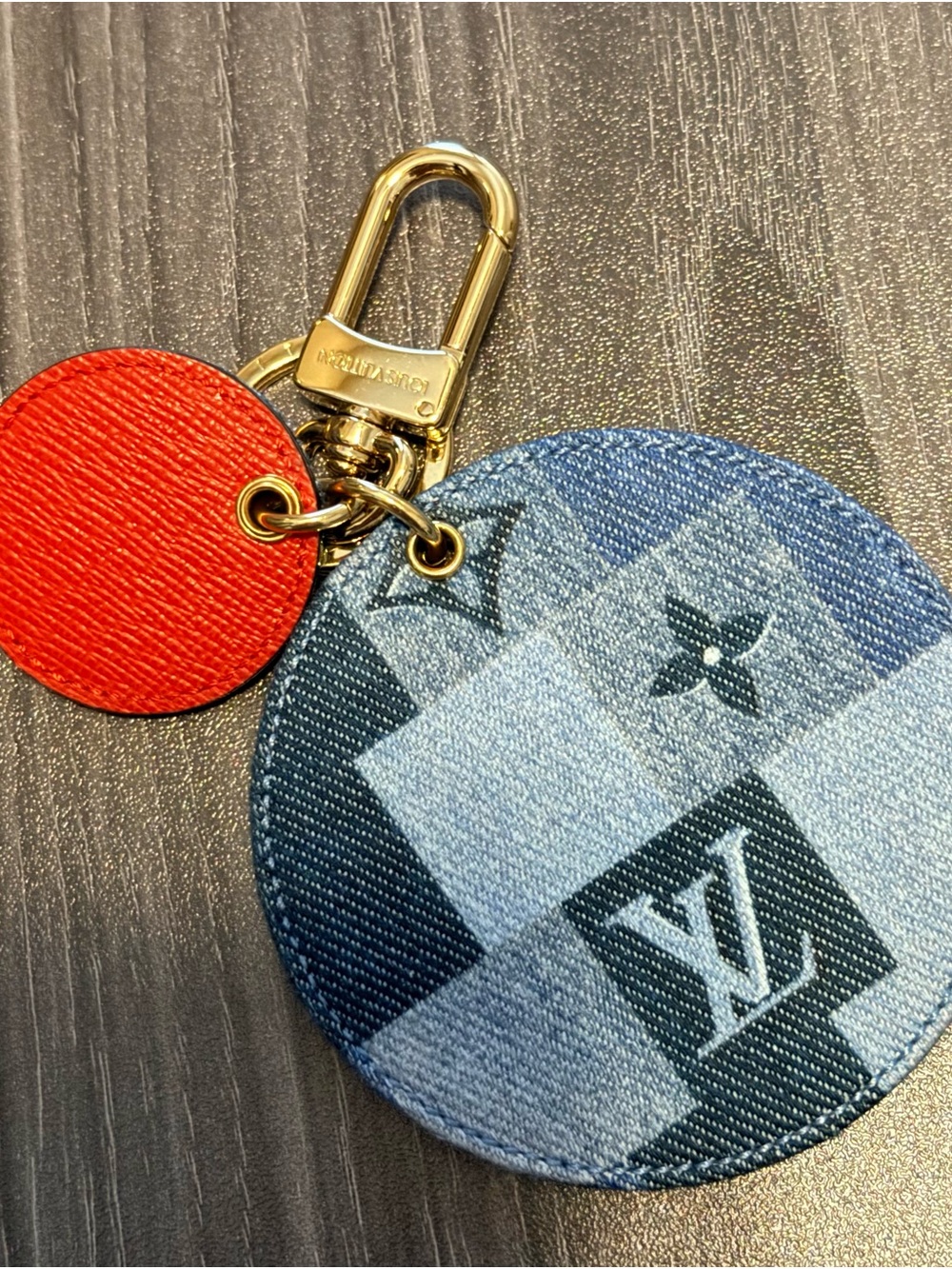 RARE Louis Vuitton Blue Denim Monogram Round Keyring/Bag Charm